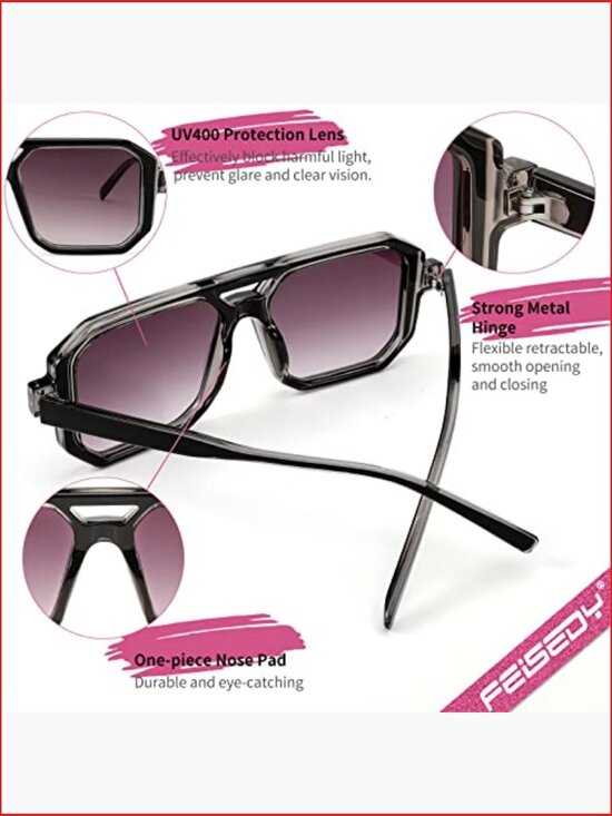 Retro Aviator Sunglasses Classic Square Plastic Frame Shades main image 5
